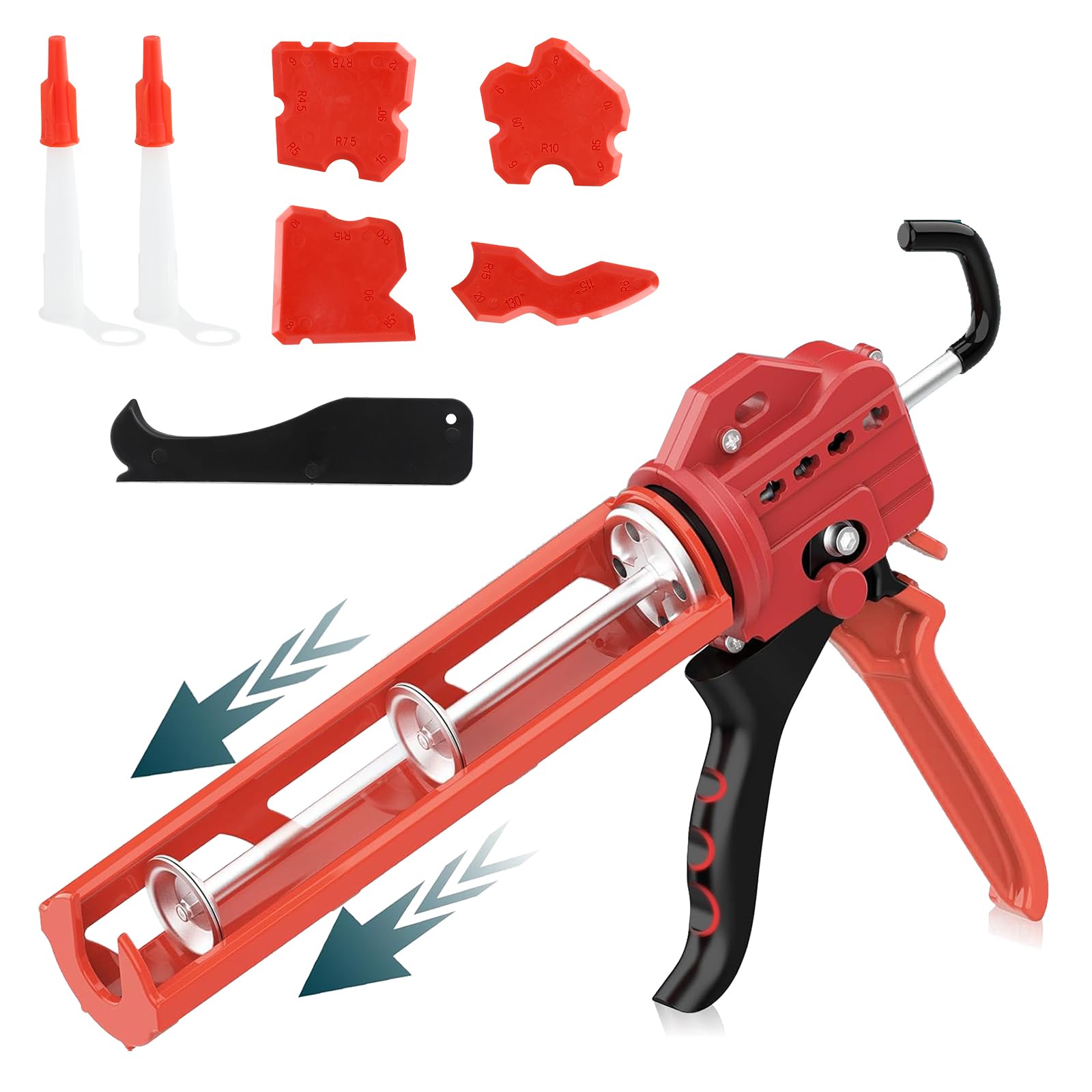 Pistolet à calfeutrer extra - 330 ml (0,33 l) - Rapport de poussée 18:1 pour mastics silicones et adhésifs - Pistolet en silicone applicateur - Poignée en aluminium avec support en plastique