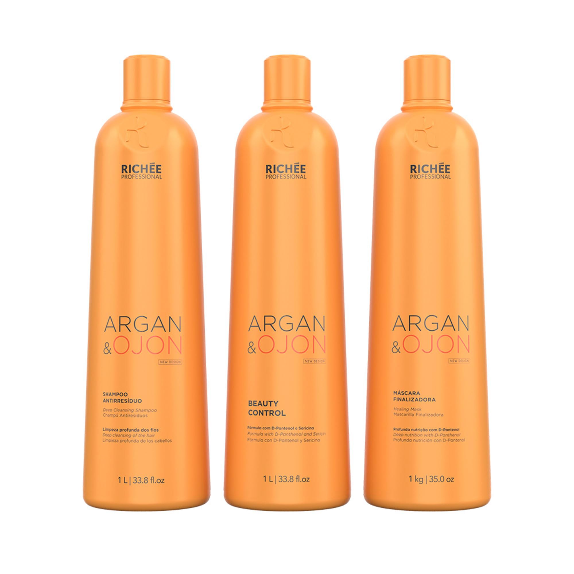 Richee Professional | Set de cuidado capilar de Argan & Ojon | Tratamiento profesional | 3 piezas: champú de 1000 ml, acondicionador Beauty Control de 1000 ml y mascarilla de 1000 g