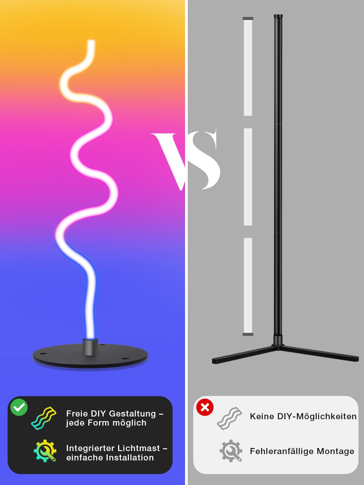 Lámpara de pie LED para salón, lámpara de pie RGBIC regulable, lámpara LED de suelo con mando a distancia y aplicación, 16 millones de colores, 200 modos de escena, modos de música, modo de