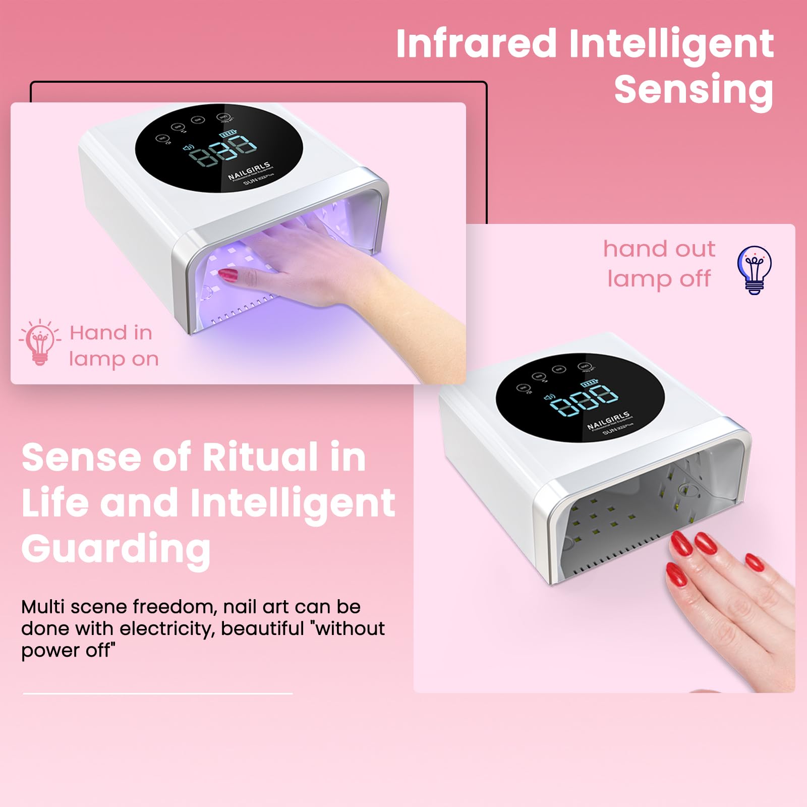 NAILGIRLS 150W Lampe à Ongles UV LED Sans Fil-Machine à Ongles Professionnelle de Salon à Durcissement Rapide avec 36 perles, Rechargeable pour L'utilisation à la Maison et au Salon