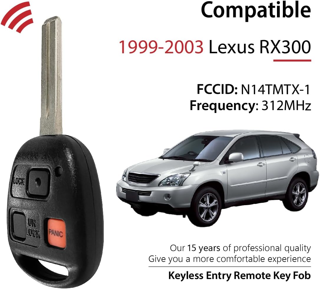 2 Keylessbest Replacement for 1999 2000 2001 2002 2003 Lexus RX300 Key Fob Remote Control N14TMTX-1 3 Buttons 312MHz