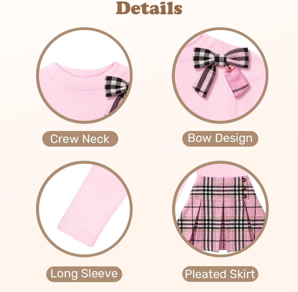 Toddler Girl Outfits Knit Bow Sweatshirt Tops & Pleated Skirts Set