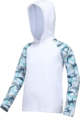 Kids Fishing Shirts with Hood - Outdoor Long Sleeve UV Sun Shirts for Boys Lightweight Running Kayaking Surfing Hoodies
