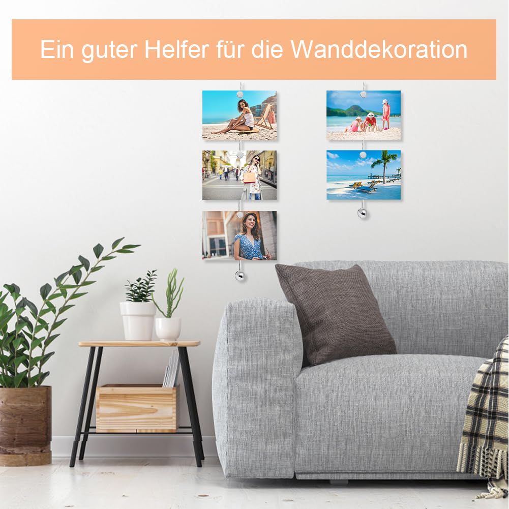 Casenly Câble Acier De Photo, 4 Pièces Fil Suspension Photo Avec 48 Aimants Corde à Photos En Acier 2 M X 1,5 Mm Photo Corde Cable Acier Suspension Déco Pour Carte Postale