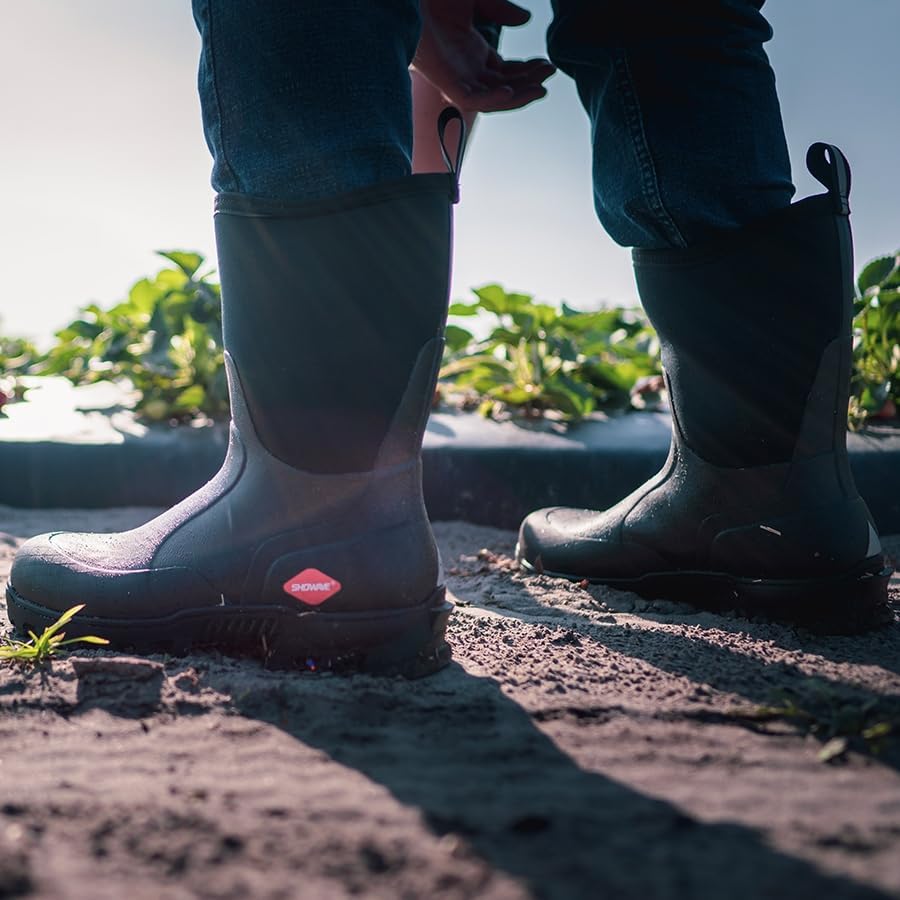 Showave Men's Mid Calf Rubber Work Boots Waterproof Rain Boot Insulated Mud Boots with Comfortable Sports Soles - Image 2