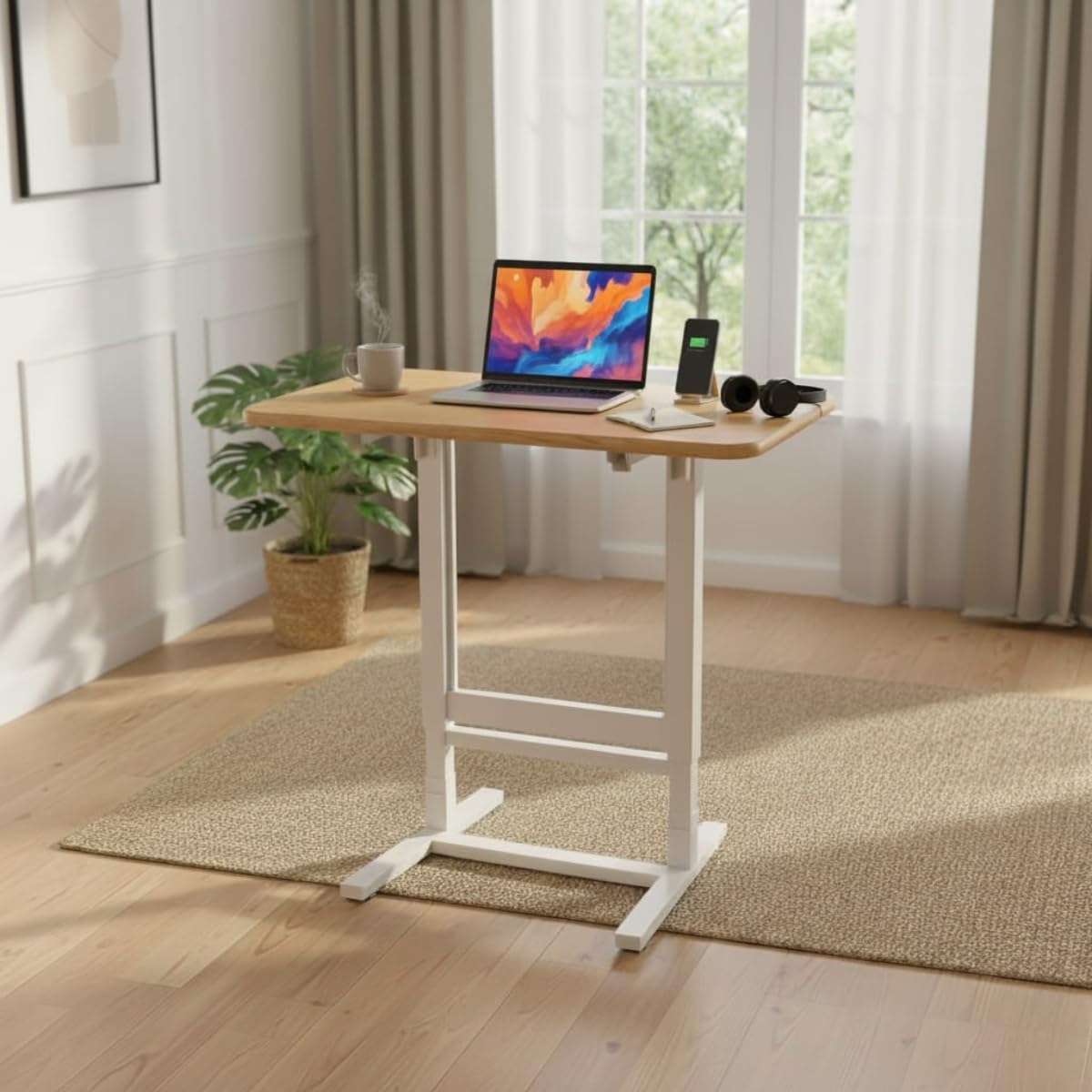 Hanamori Rise: (Self-Installing) Height Adjustable Table - 3 Heights | Foldable - No Tools Needed Setup | Desk for WFH and Work | Study Table | Work Desk for Laptop/PC