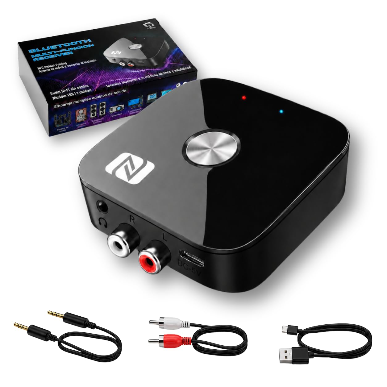 Bluetooth Receiver 5.3 LOOCID RCA AUX Jack 3.5mm for HiFi Amplifier | For Speakers, Amplifiers, HiFi and Car Equipment: NFC, USB, RCA and AUX playback on a Bluetooth receiver