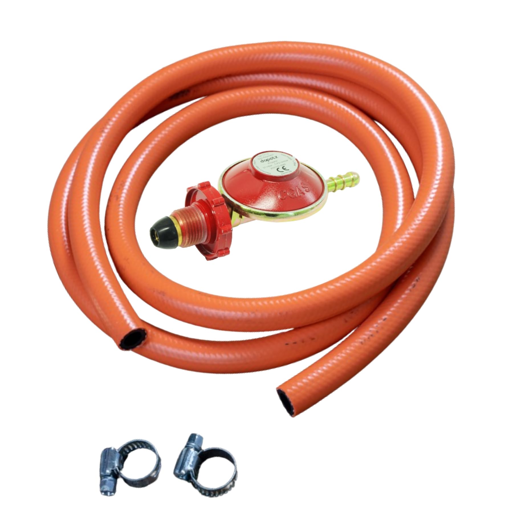 Dapetz Orange ® Propane Regulator 37Mbr With 2M Hose Kit Fits Calor Gas & Flogas Screw In Cylinders – Attaches To 8Mm Hose - Camping Stove Gas Cooker Bbq Patio Heater Outdoor Grills, Portable Gas Appliances