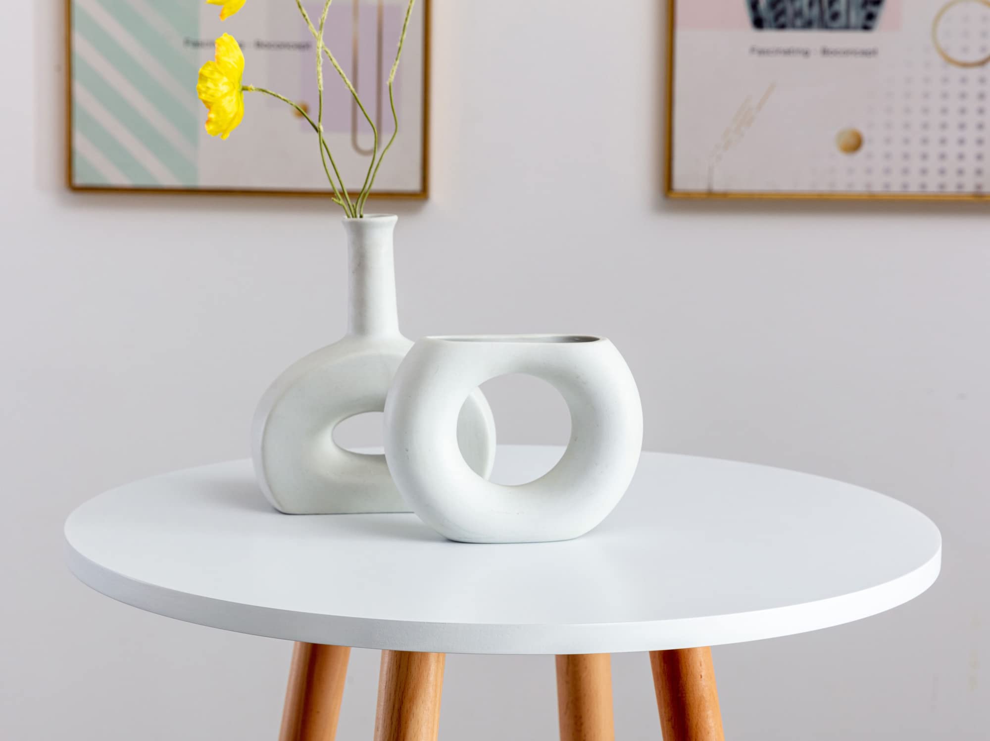 CLP Tavolino alto Mijas rotondo I Stile Scandinavo I Tavolo Da Bistrò In Legno Con Poggiapiedi, Colore:bianco, Colore del telaio:natura (rotondo)