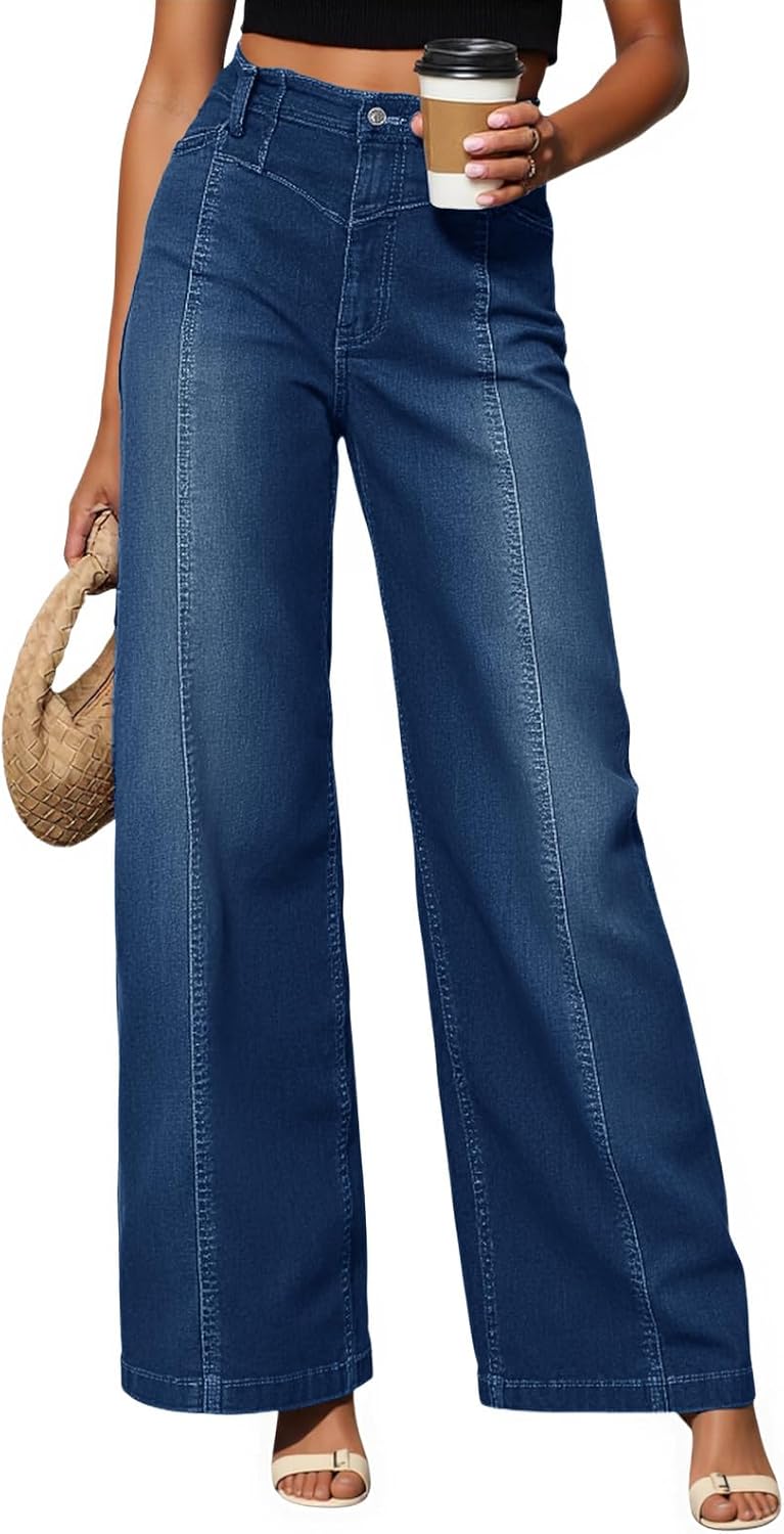 Cicy Bell Women's Baggy Wide Leg Jeans High Waisted Boyfriend Casual Denim Pants with Pockets