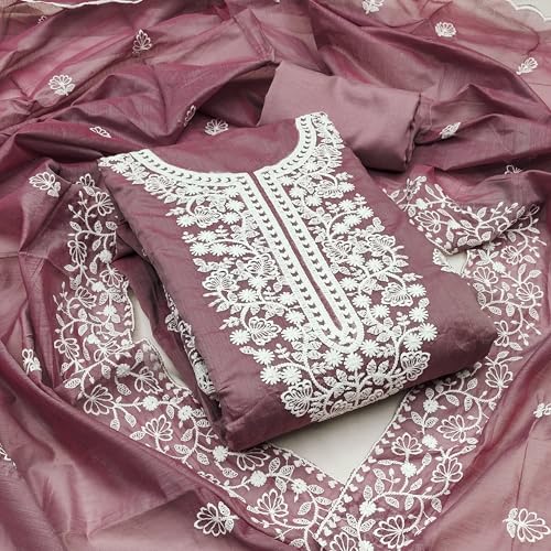Image of Y2Y Women's Heavy Cotton Embroidery Work Unstitched Salwar Suit Dress Material With Chanderi Work Dupatta (Free Size Multi Color)