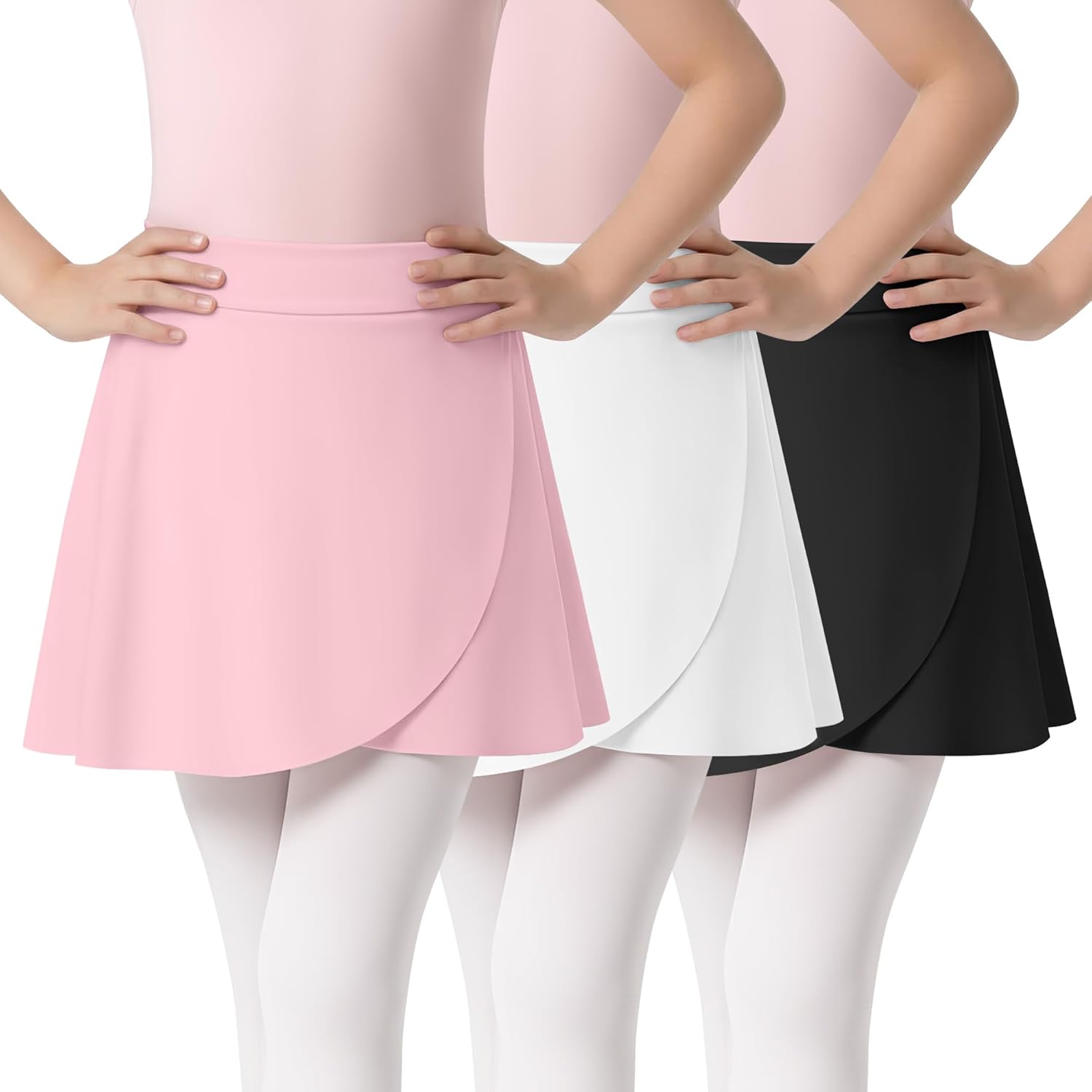 3 Pack Girl's Ballet Skirts Toddler Wrap Dance Ballerina Dress Cross Over Pull on Elastic Waist Yoga 2-12 Years