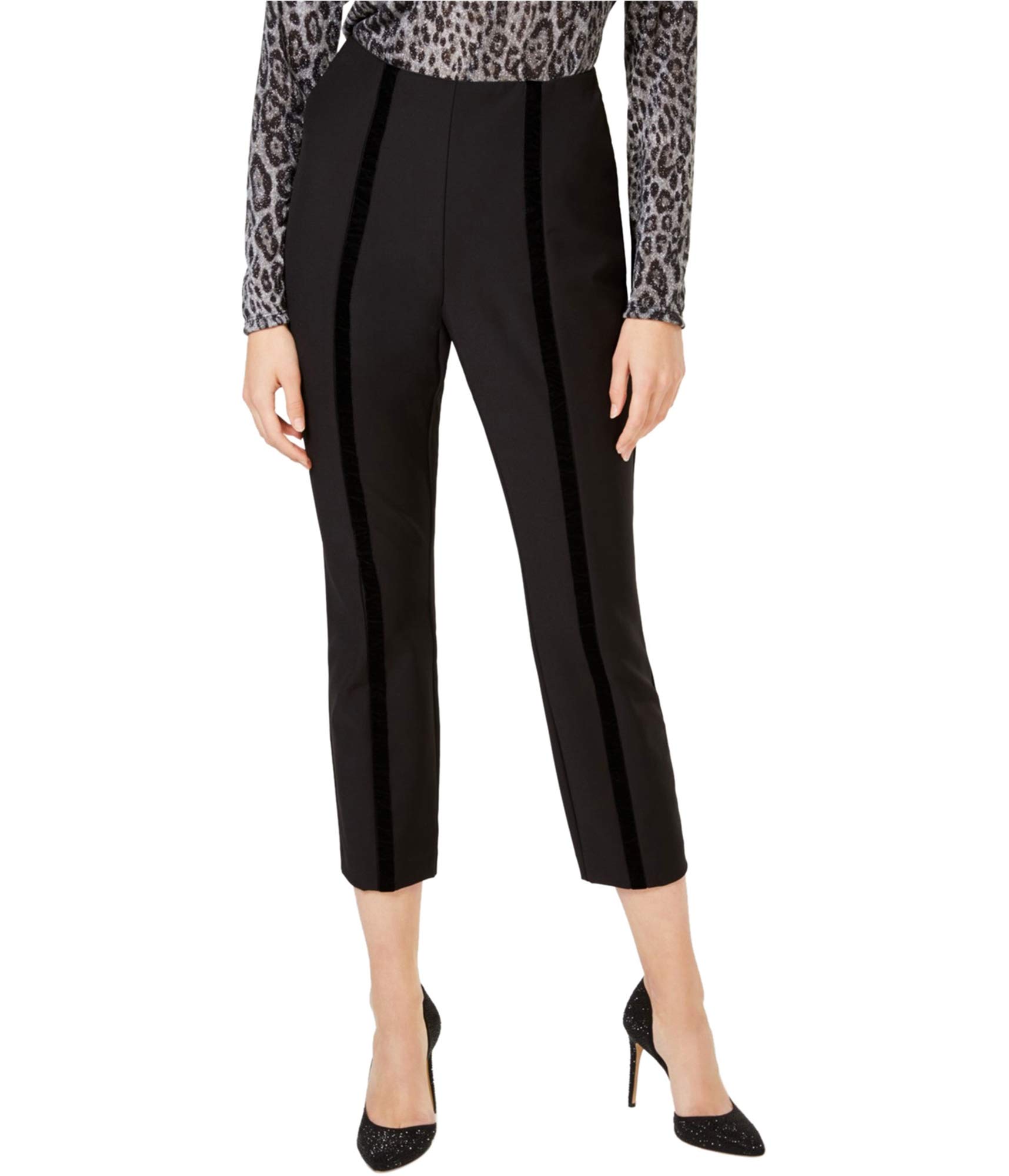 I-N-C Womens Velvet Stripe Casual Trouser Pants Black 6