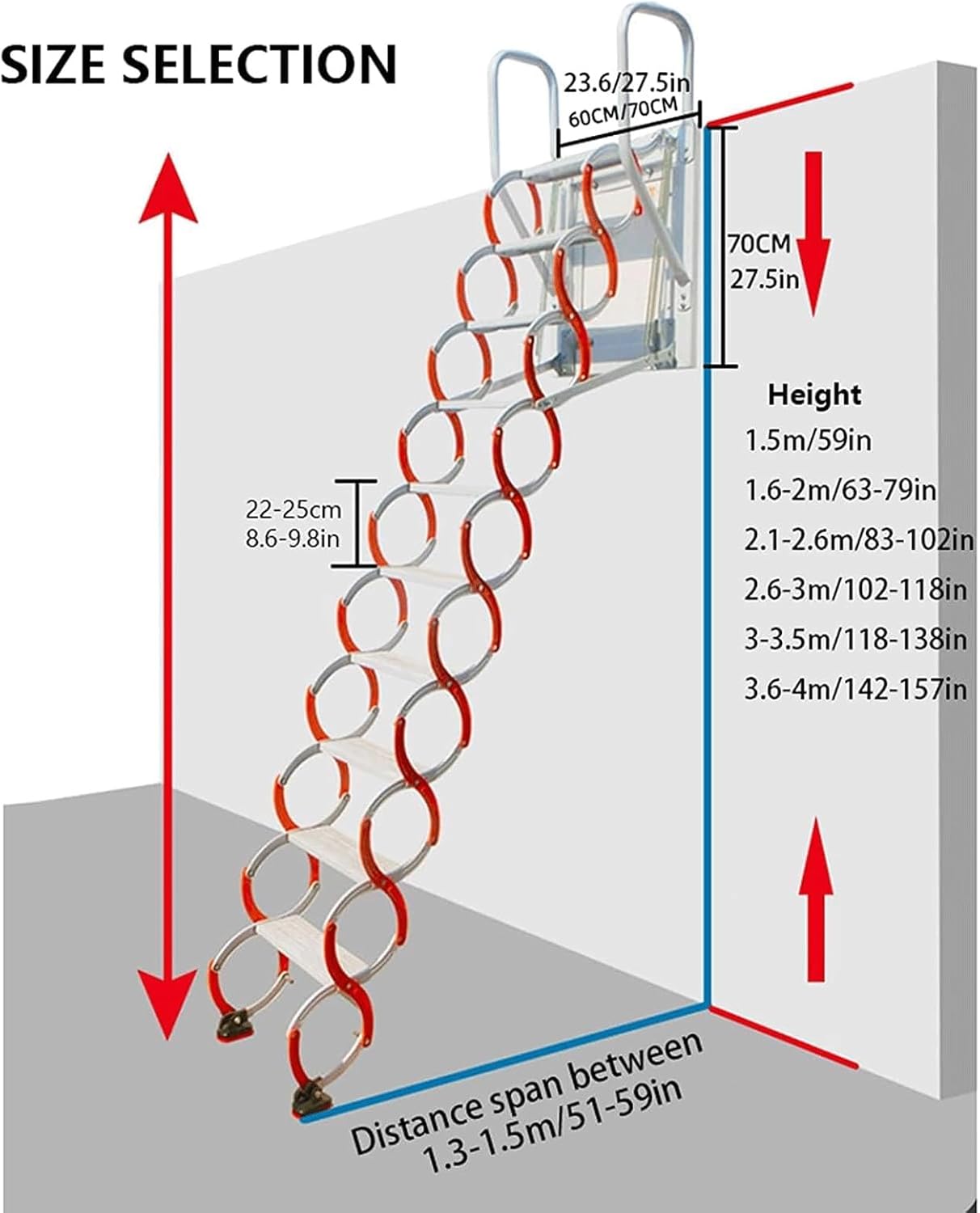attic ladders Foldable Attic Stairs Loft Stairs Wall Mount Loft Ladder Attic Ladder Titanium Magnesium Telescoping Ladder Ceiling Stairs Manual(3.25-3.5m)