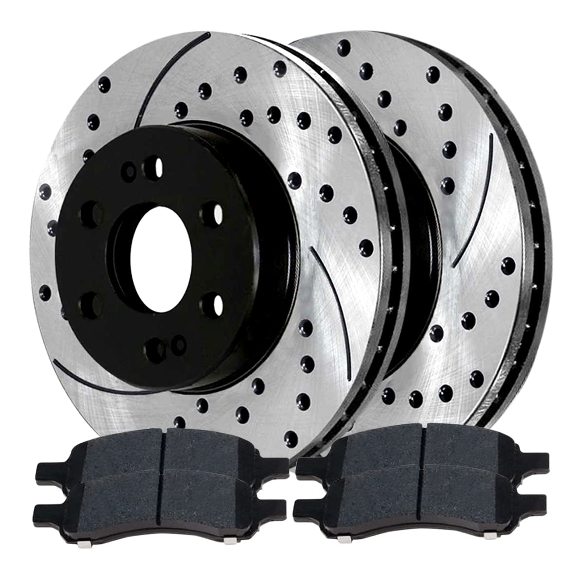 AutoShack Front Drilled and Slotted Brake Kit Rotors Black and Ceramic Pads Pair of 2 Driver and Passenger Side Replacement for Saab 9-7x Chevrolet Trailblazer 2006-2009 GMC Envoy SCDPR65081650811169
