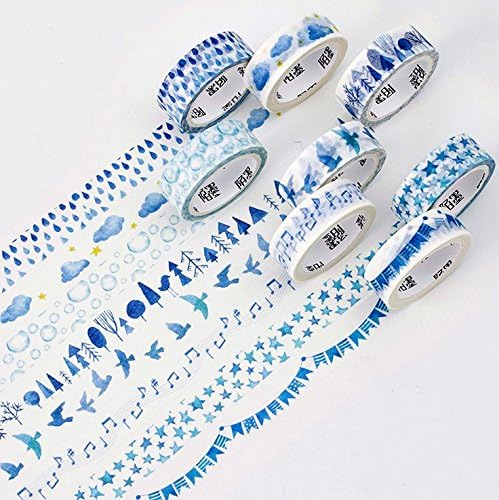 BCopter Washi Masking Tape Set Creative DIY Arts Kit Party Craft Favor for Kids Adults, Colorful Sticky Paper Decoration Gift Wrap Scrapbook Journal, Hand Tear Writable （It's All Blue）