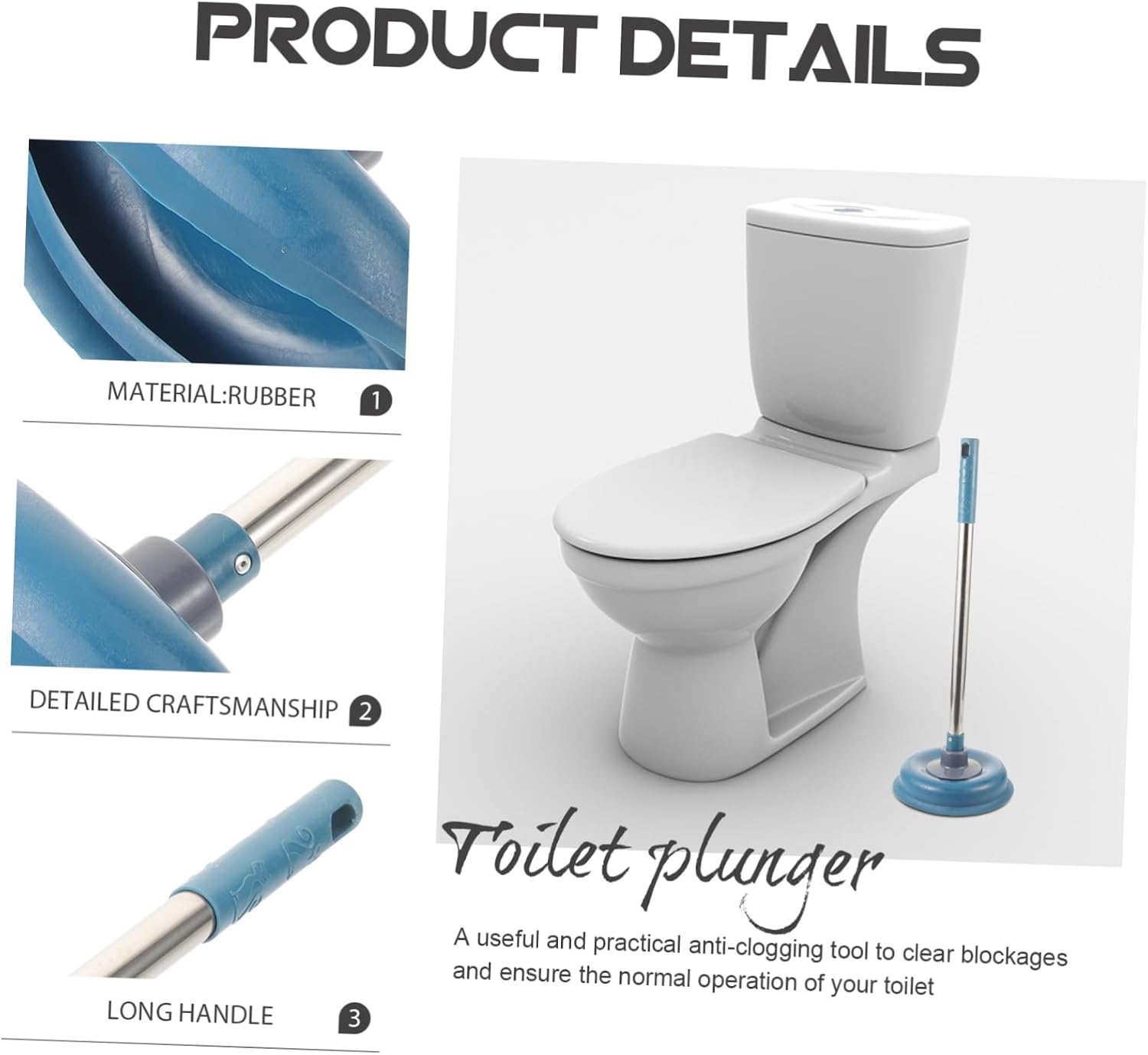 WOONEKY Bathroom Plunger Cleaning Plunger Closestool Unclogger Dredge Artifact Long Serving Life