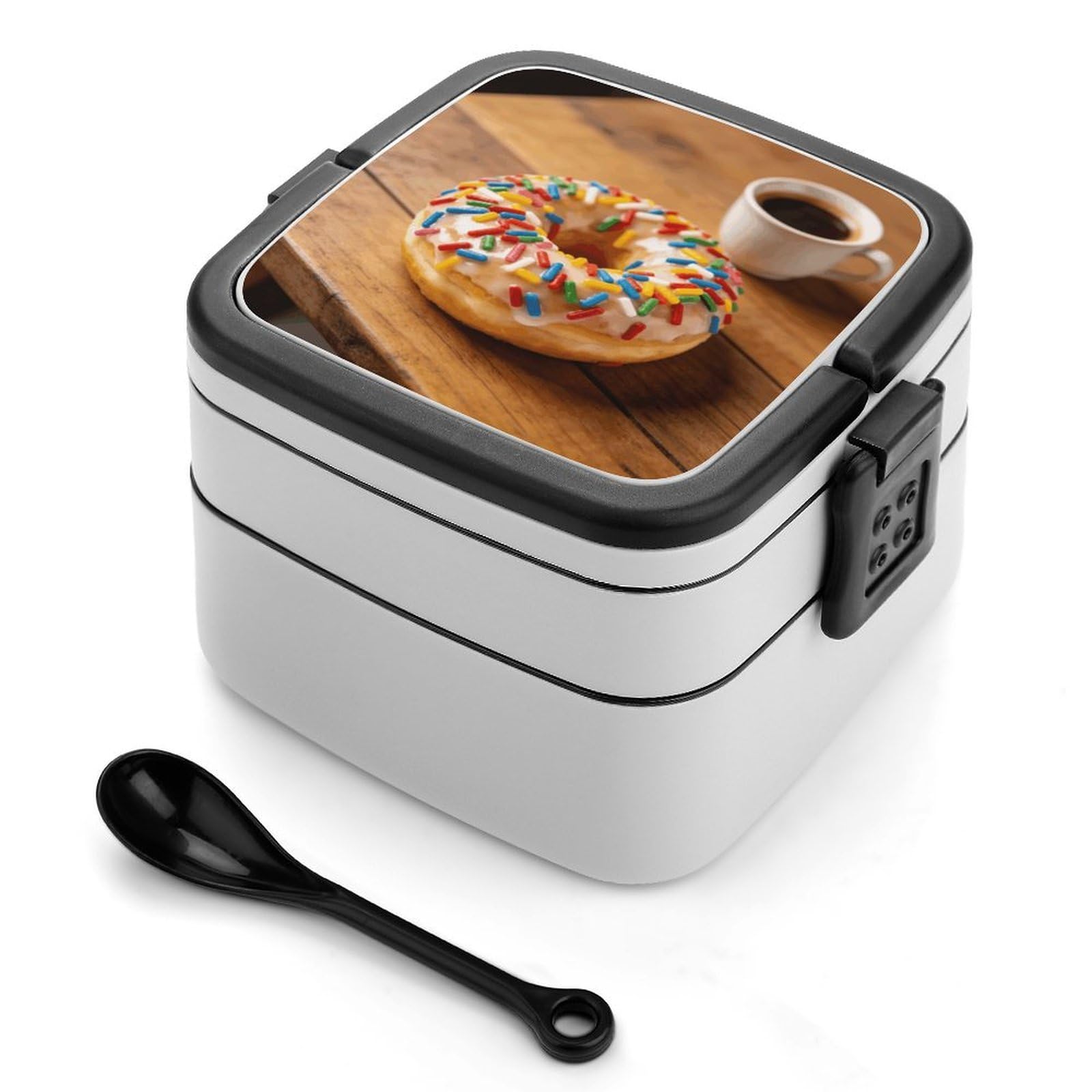 LZQPOEAS Doughnut Bento Box with Handle Spoon Portable Leak-Proof Lunch Box 1000 ML Large Insulated Adult Lunch Boxes 2-Layer Stackable Lunch Container for Work Gym Outdoor