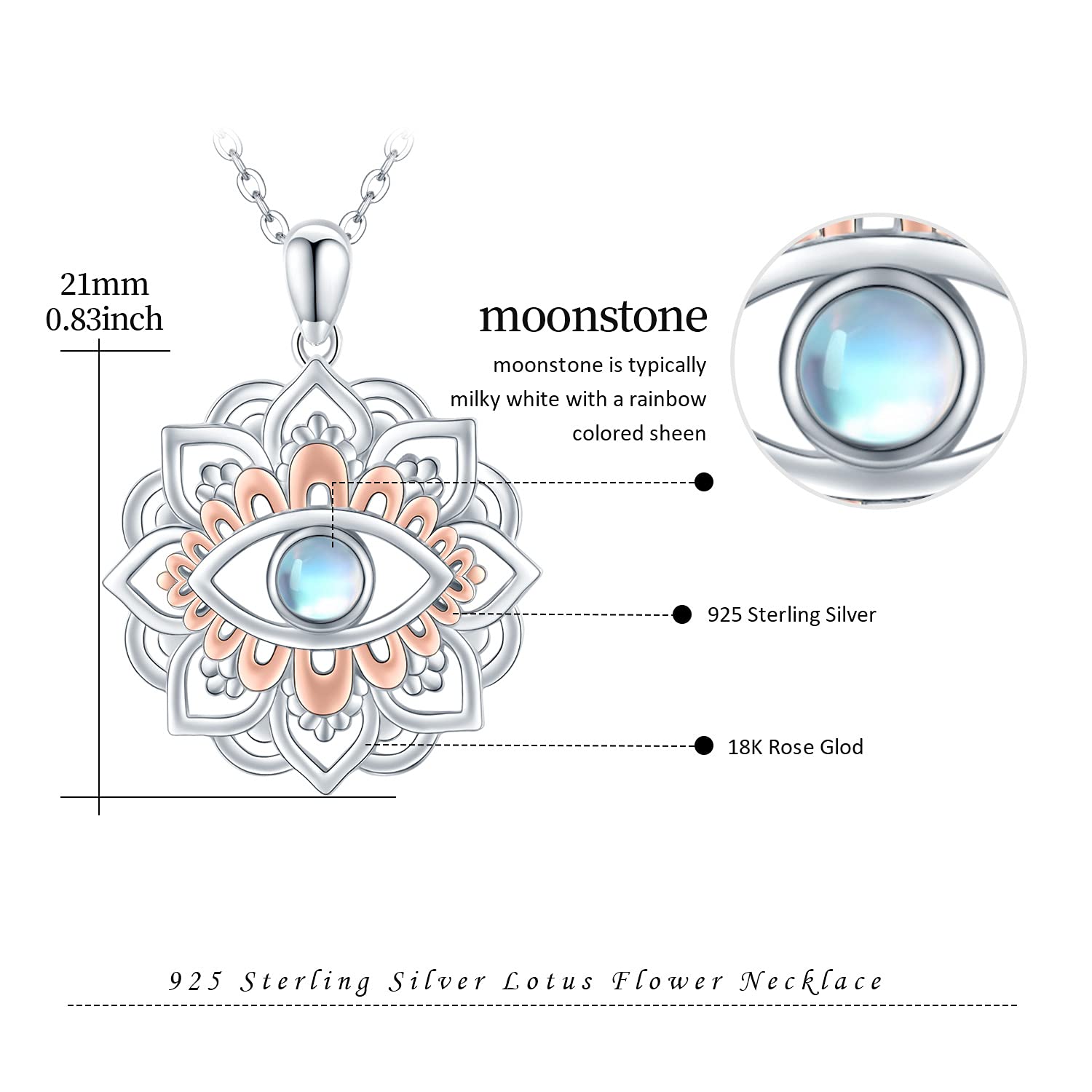 CUOKA MIRACOLO Collana da donna con ciondolo a forma di occhio di loto, in argento Sterling 925, con ciondolo a forma di fiore di loto, gioiello per compleanno, Halloween, per donne, uomini