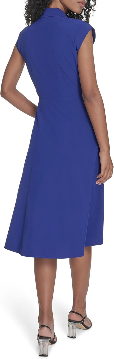 Calvin Klein Womens Cap Sleeve Collared Tie Waist Midi Shirtdress - Image 4