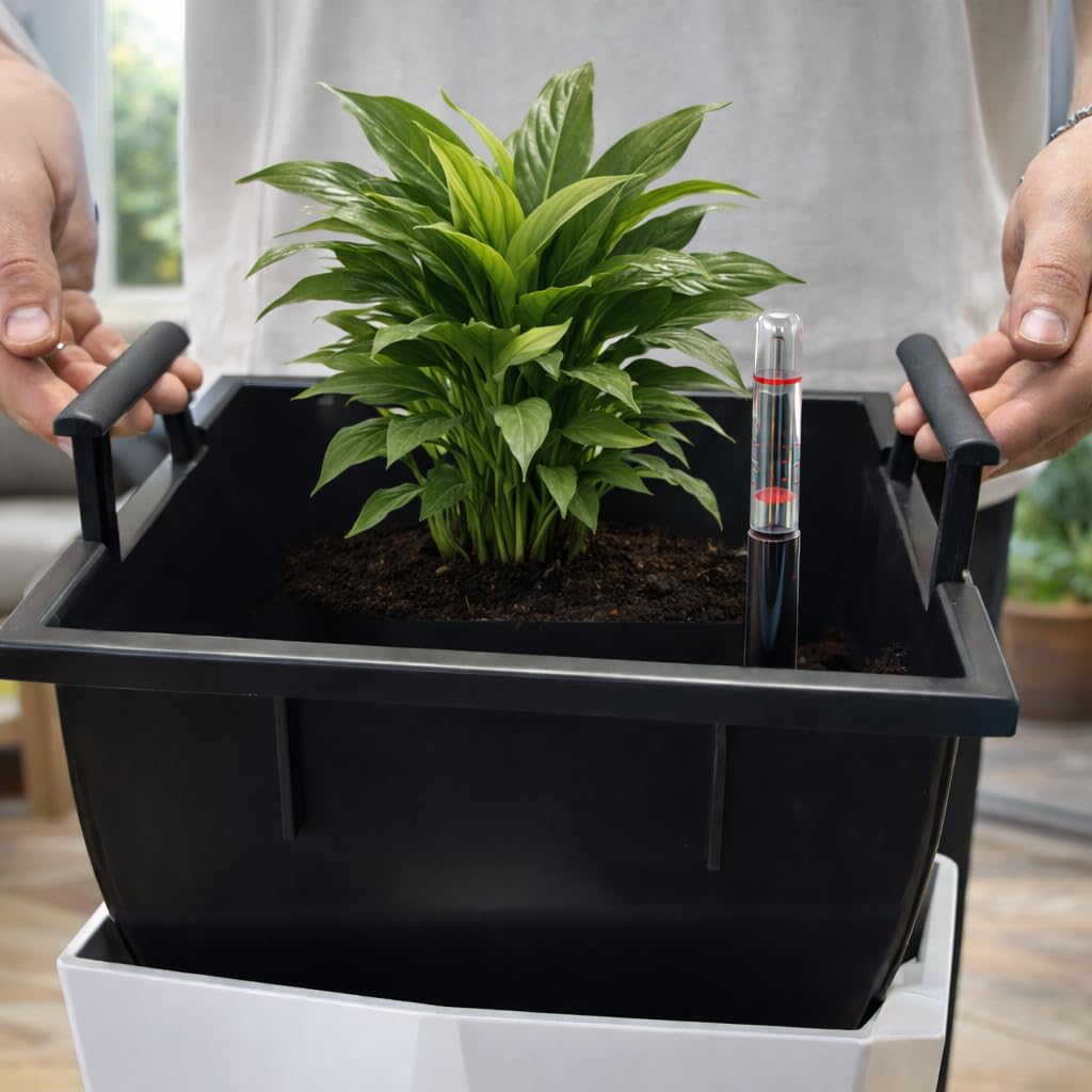 GiDeli Selbstwässernder Blumentopf - Selbstbewässerungstopf mit Wasserstandsanzeige - Blumentöpfe, der vor Überlaufen und Verrotten Schützt - Zeitsparender Pflanztöpf