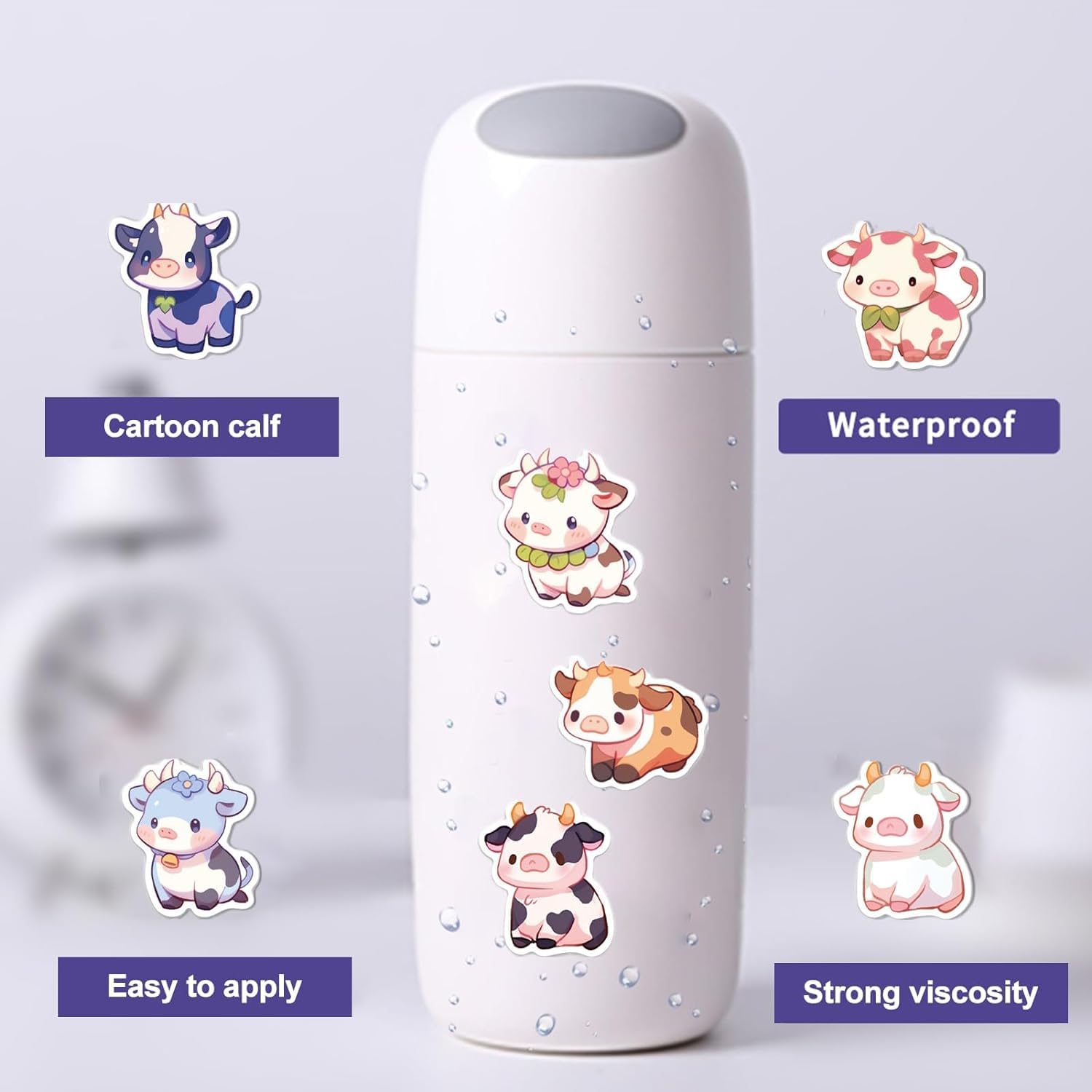 50 Stück Süße Kuh-Aufkleber – Kawaii Cartoon-Design, Wasserdicht, Perfekt Für Laptop, Skateboard & Kinderzimmer