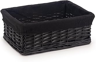 Woodluv Storage Baskets Woven Wicker, Storage Basket for shelves, Baskets to make hampers, Storage Box, Storage Organiser, Black, Medium