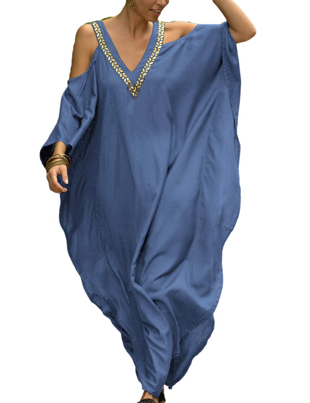 BsubseachTurkish Cold Shoulder Kaftan Dresses Swimsuit Cover Up Maxi Dress