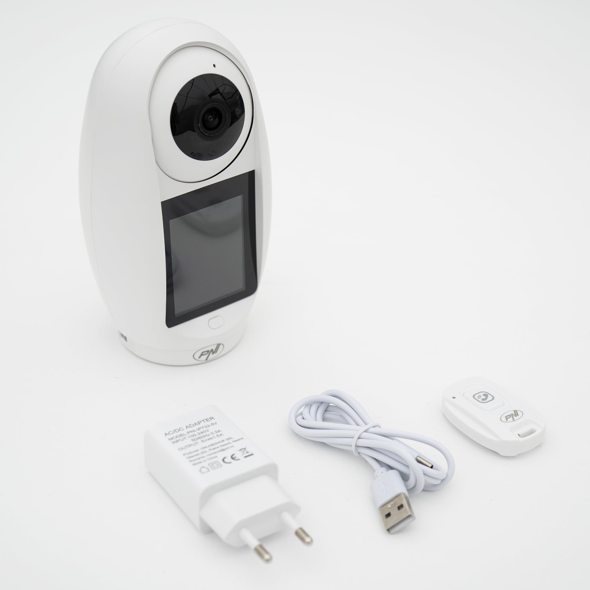 PNI Telecamera di videosorveglianza IP733 3MP, audio e video bidirezionale, con pulsante di chiamata Bluetooth, schermo, funzione baby monitor