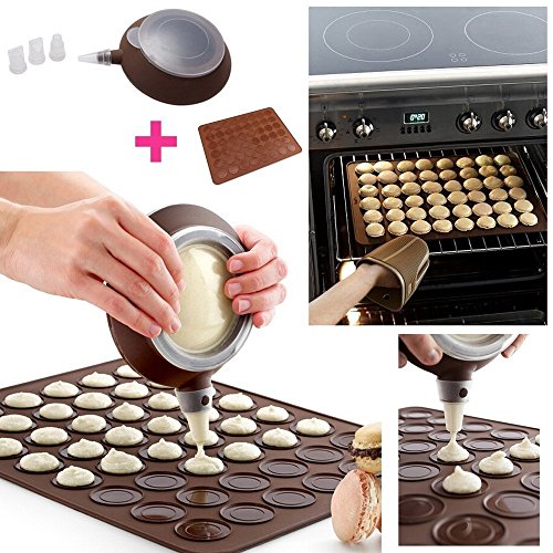 Set Per Macarons: Teglia Tappetino/Stampo in Silicone + 1 Dosatore + 3 Ugelli, Kit per macaroons pasticceria francese by TARGARIAN