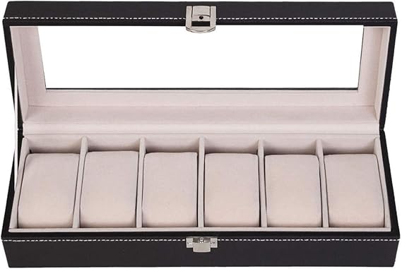 Watch Dislpay Box Organizer,Top-Level Opening Style Leather Watch Collection Box Stylish Watch Box Watch Organizer Case, Exquisite Birthday Presents for Men & Women Watch Collection Boxes (6 Compartments, Black)