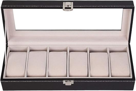 Watch Dislpay Box Organizer,Top-Level Opening Style Leather Watch Collection Box Stylish Watch Box Watch Organizer Case, Exquisite Birthday Presents for Men & Women Watch Collection Boxes (6 Compartments, Black)