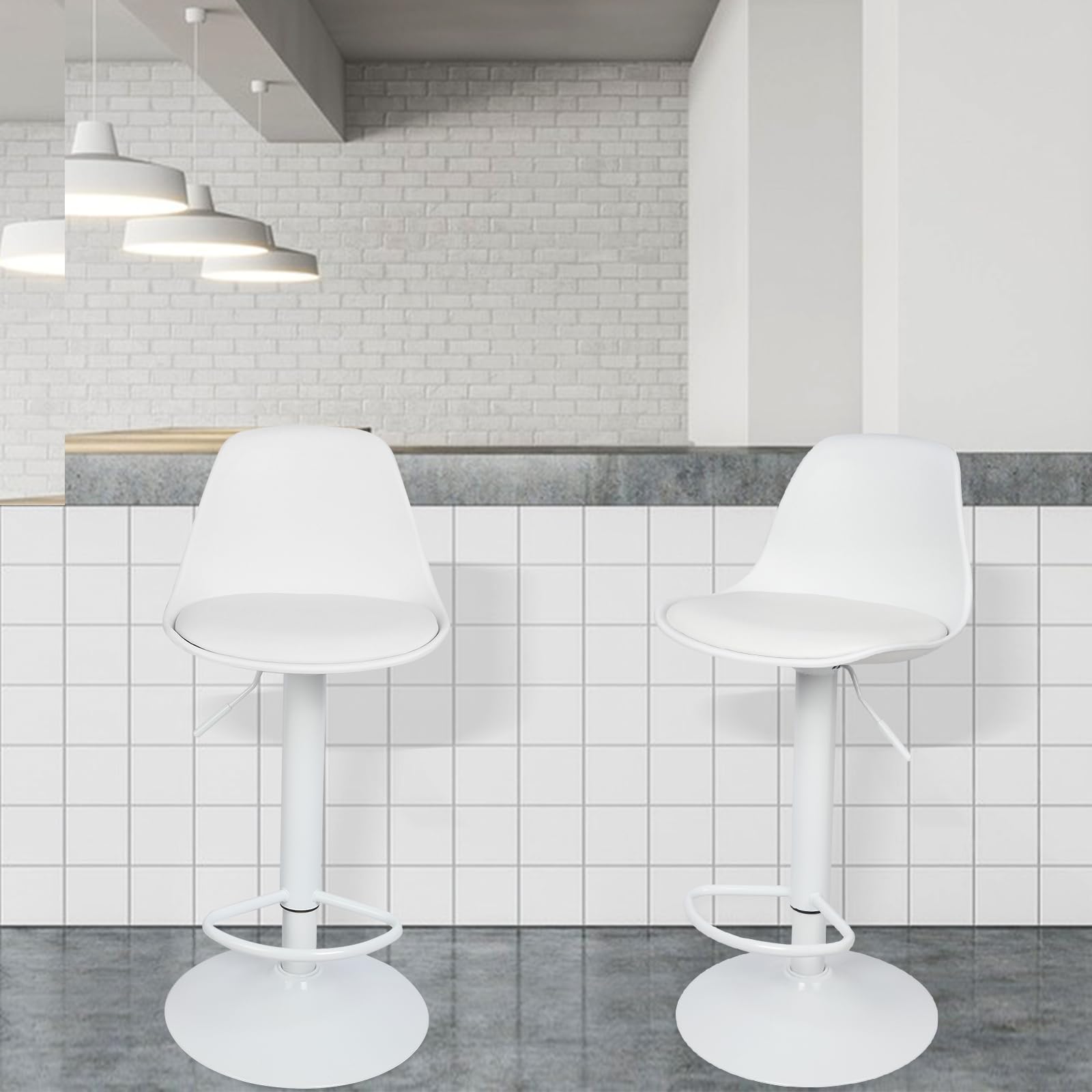 HUOLE Sgabello da Bar Moderno Sgabello Alto con schienale in Simipelle Sedia Alta da Cucina Regolabile Girevole (4pc-B bianco puro)