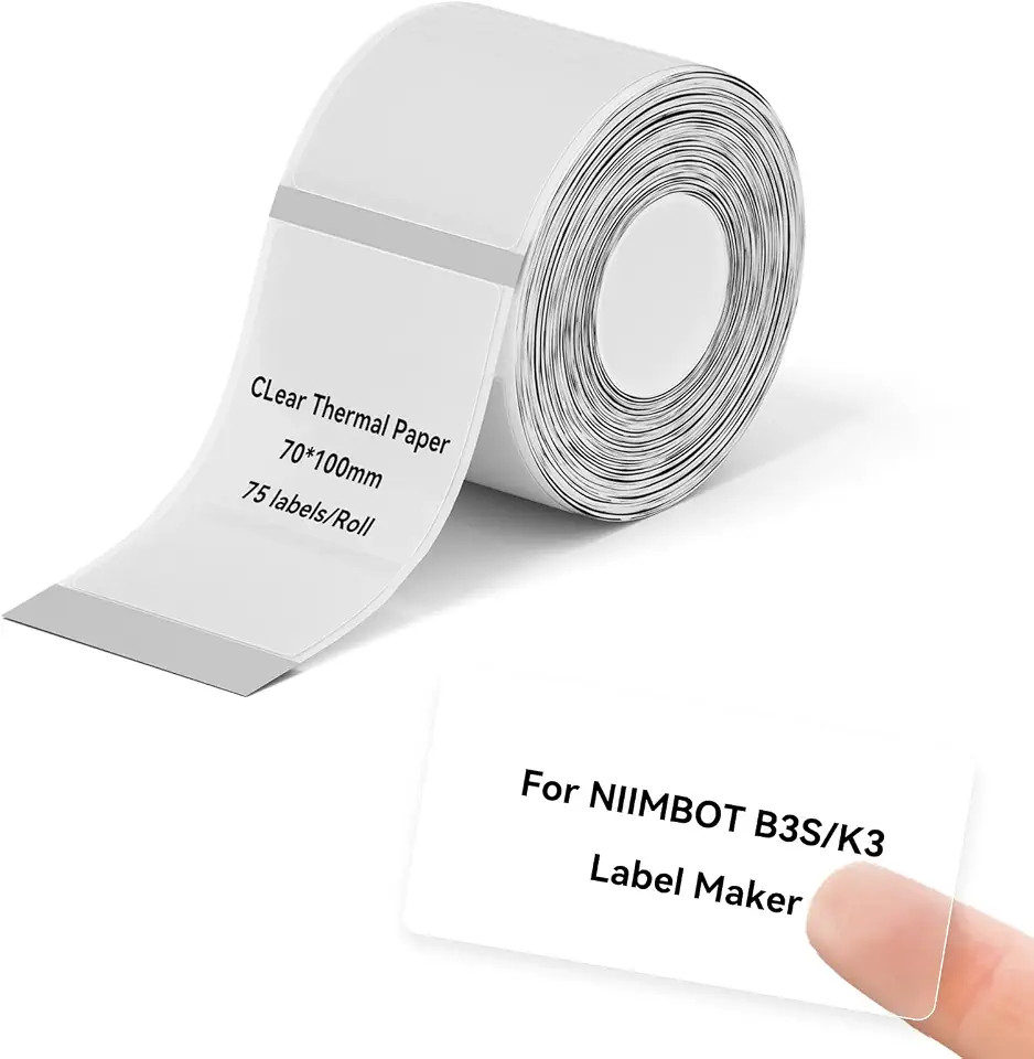 Niimbot Labels,Self-Adhesive Thermal Label, Compatible with NIIMBOT B31/K3/B3S Label Printer for Home/Office/Business (70×100mm-clear)