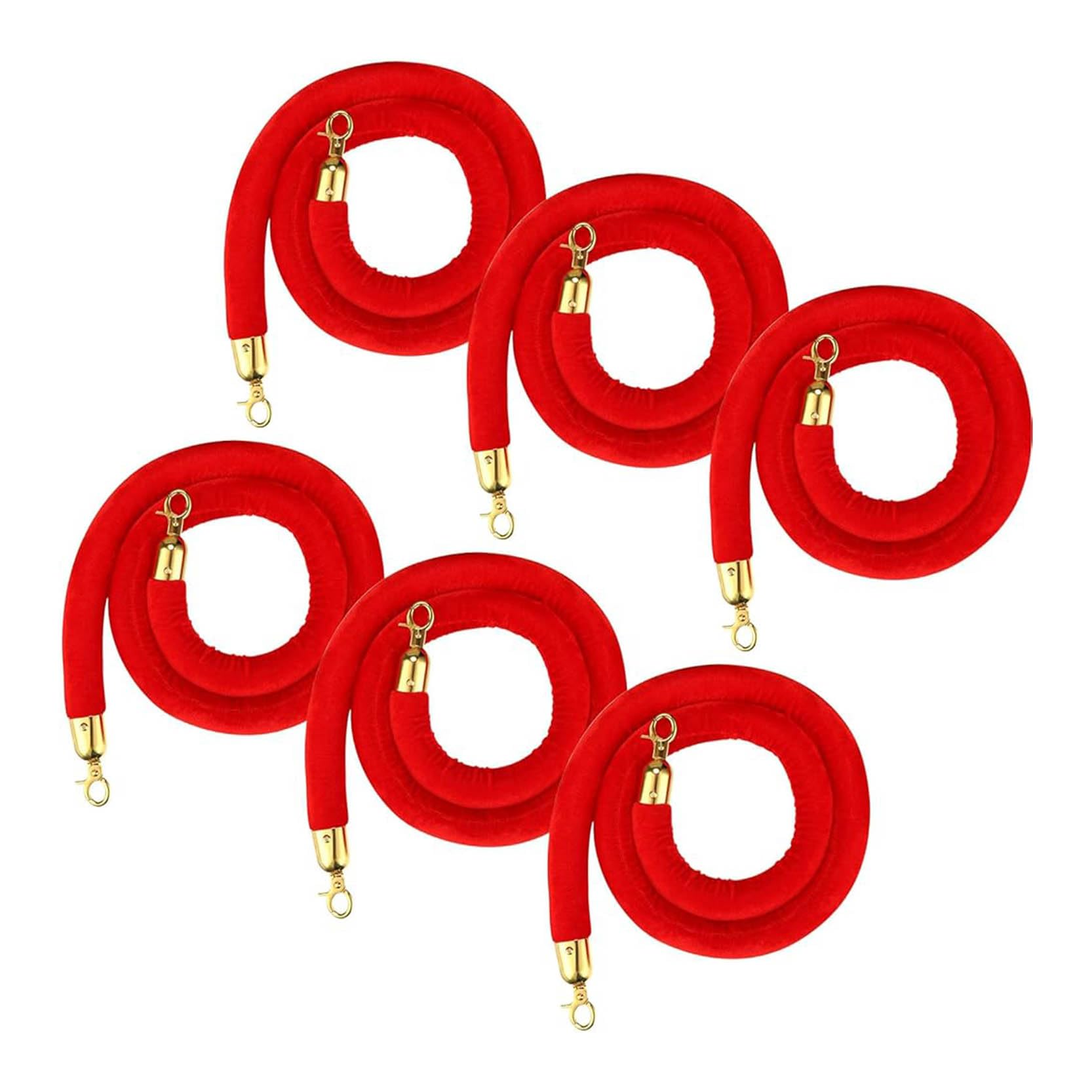 Aioneer 6 Pack Velvet Stanchion Ropes With S, Queue Management Safety Ropes For Events, Cinemas, Grand Openings, Hotel Parties - Premium Crowd Control Solution-Red