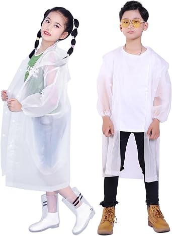 Kids Rain Jacket, 2 Pack Rain Ponchos for Kids with Hood and Sleeves Reusable Raincoats for Boys and Girls