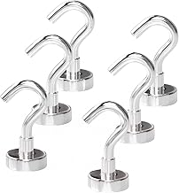 Magnetic Hooks 27lbs/12kg (Pack of 6 Silver) - Heavy Duty Neodymium Hooks for Outdoor & Backyard Use - Strong Rare Earth Magnets for Cruise Cabins - Magnetic Hooks for Kitchen & Refrigerators