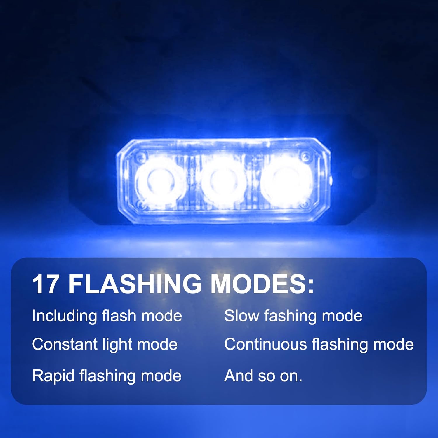 4PCS Sync Feature 3-LED Emergency Strobe Lights Ultra Slim Grille Surface Mount Flashing Warning Lights for Construction Vehicles, Trucks, Firefighter, Police, Car, ATV, UTV, SUV (Blue)