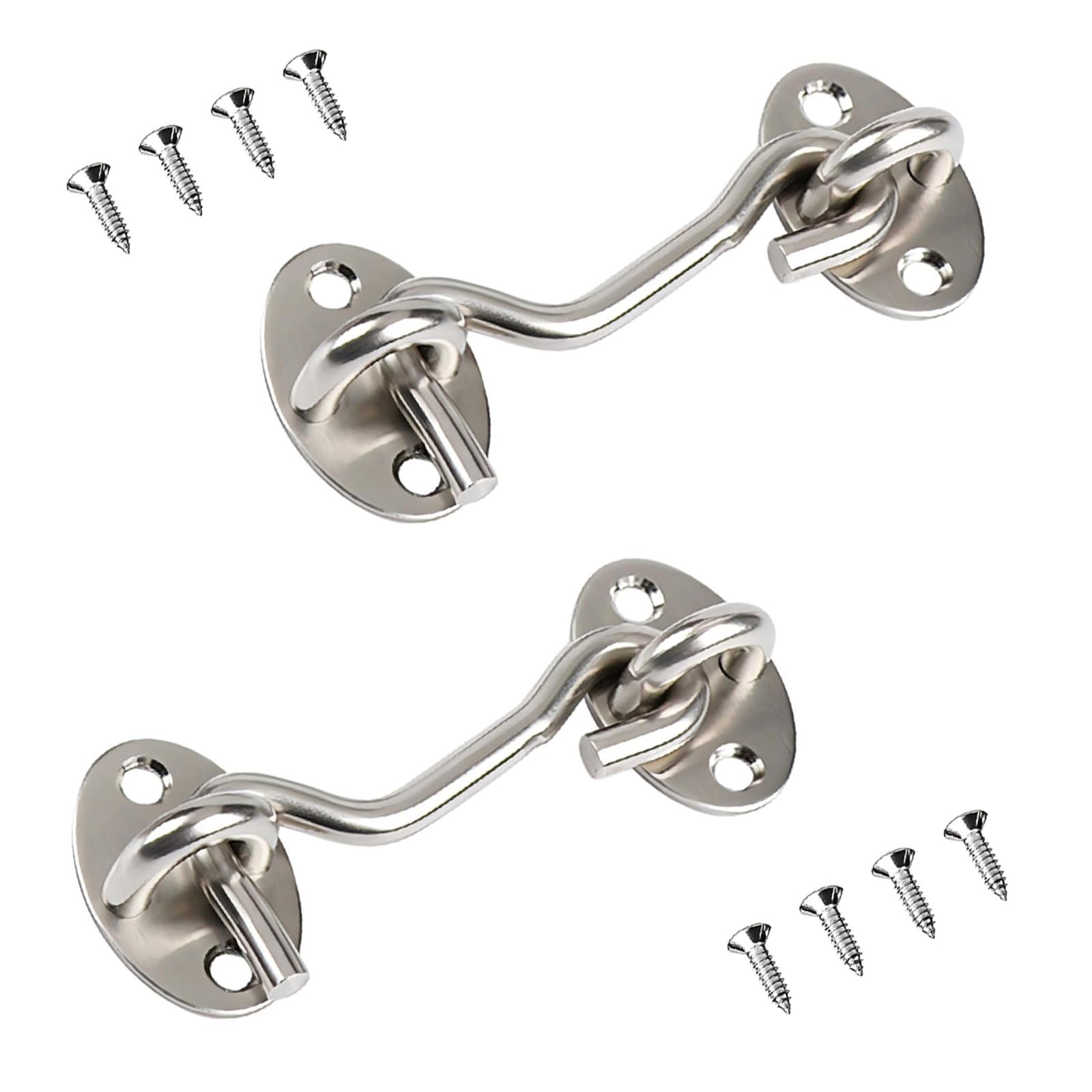 Ldzzuo 2Pcs 3 Inch Hook and Eye Latch, Gate Hooks, Stainless Steel Cabin Hooks, Door Latches for Internal Door Locks, Gate Latch for Wooden Gates, Door Catch - Silver