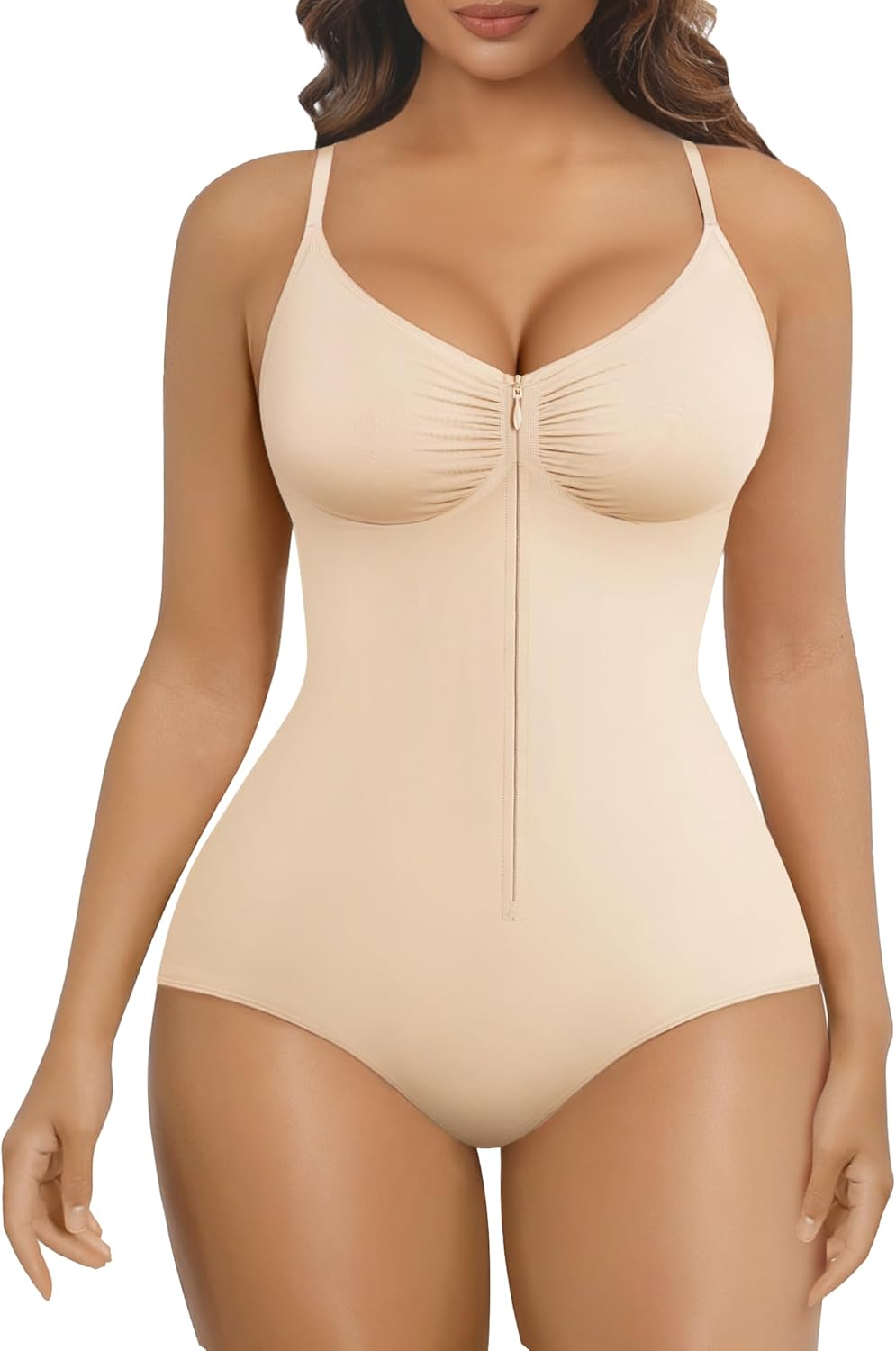 SHAPERX Women's Shapewear Bodysuit Tummy Control Seamless Zip-Up Body Shaper Waist Snatched Body Suit
