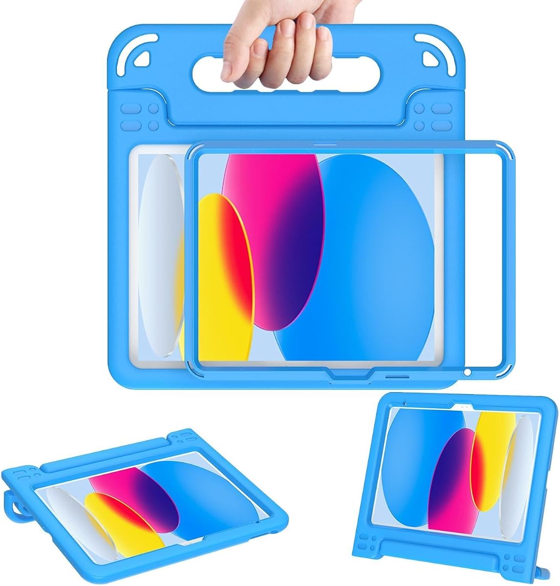 Kids Case for New iPad (A16) 11th Generation 11 Inch 2025, iPad 10th Generation 10.9" 2022 with Built-in Screen Protector Durable Shockproof Lightweight Handle Cover for i Pad 11/10, Light Blue