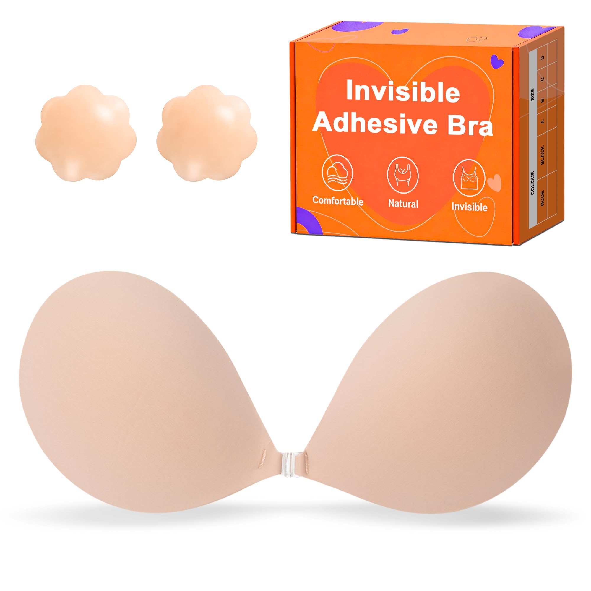 GKHWON Adhesive Bra Strapless Backless Invisible Push Up Sticky Bra with Silicone Nipple Covers Reusable