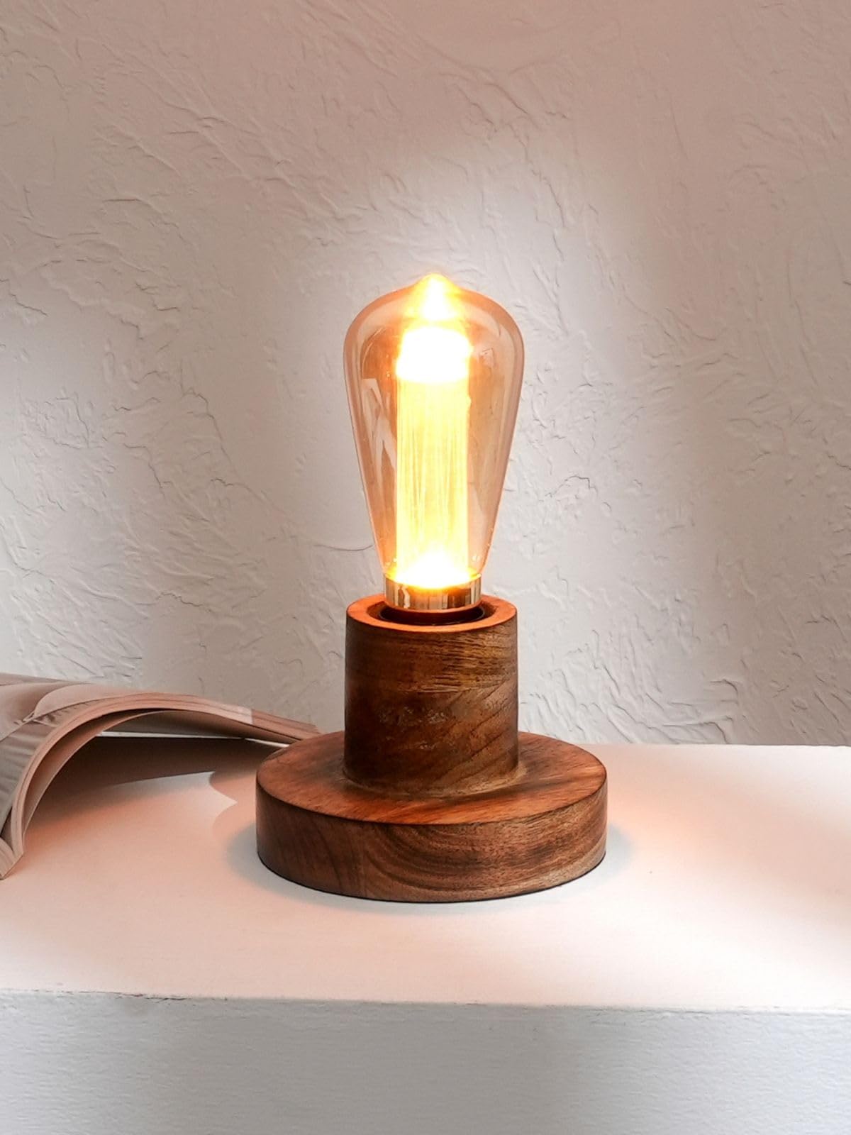 FIG Living Naked Bulb Table Lamp for Home Decor | Minimalist Design with Mango Wood Base & Incandescent Filament Bulb | Gift-Ready Packaging | Perfect for Living Room, Home Office & Study (Brown)-image-11