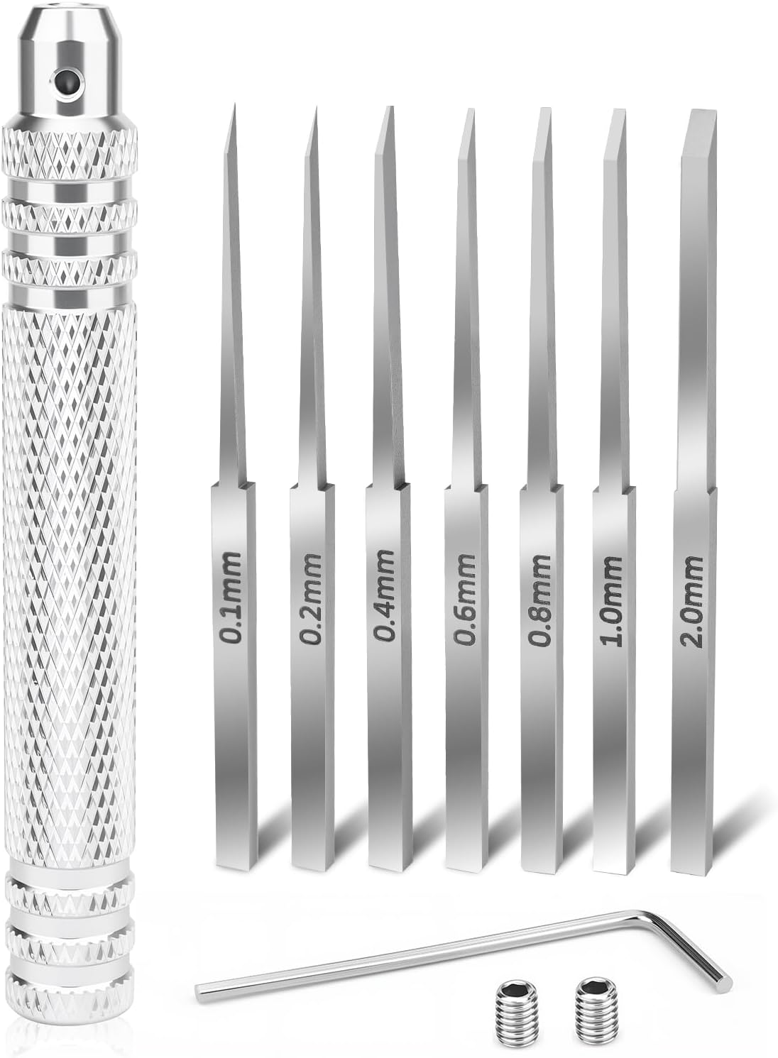 Prime Model Scriber Tool Kit 7 Blades (0.1/0.2/0.4/0.6/0.8/1.0/2.0mm) Chisel Tool for Gundam Resin Carving, Panel Lining & Scale Model Building.