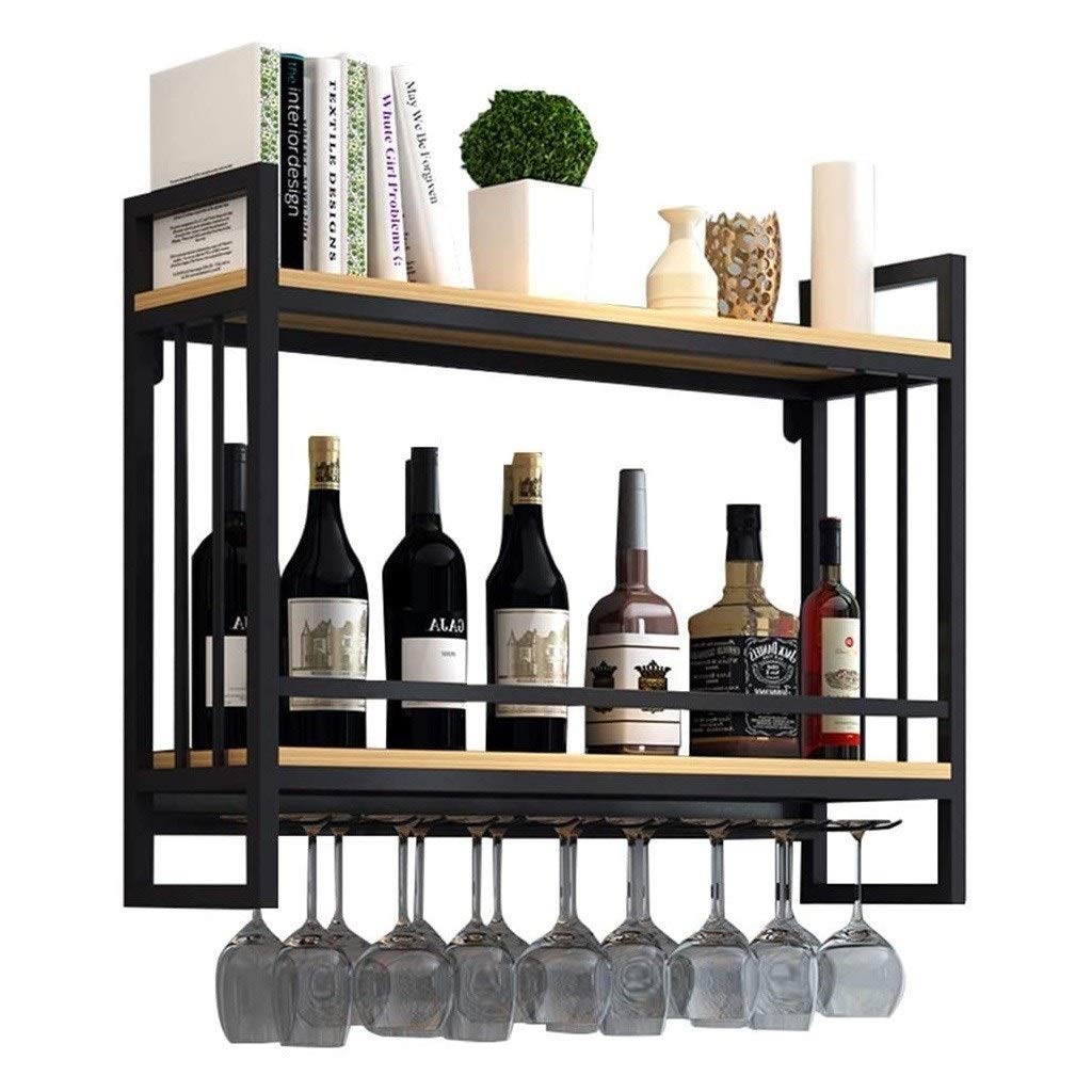 Étagère à vin murale porte-bouteille bois 100cm présentoir verres à pied