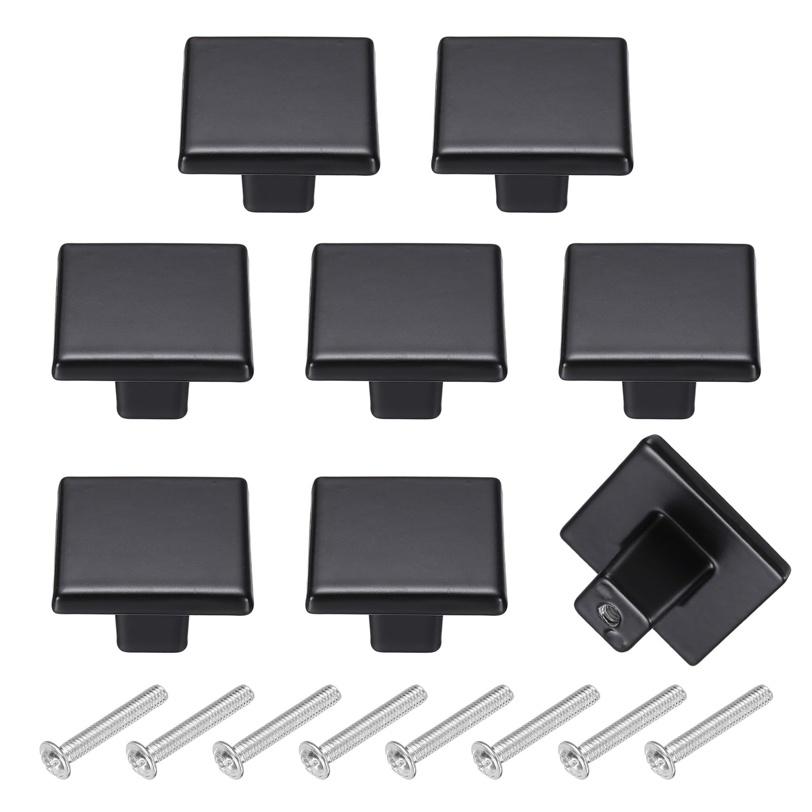 sourcing map 8Pcs Cabinet Knobs, 1.26" Solid Square Drawer Knobs Single Hole Aluminum Alloy Cabinet Handles Pulls with Screws for Kitchen Cabinets Bedroom Dresser Wardrobe, Black