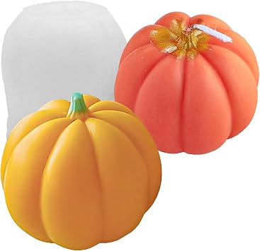 Pumpkin Candle Molds for Candle Making, Fall Halloween Thanksgiving Ornament Molds, 3D Pumpkin Epoxy Resin Soap Wax Silicone Mold Autumn Chocolate Cake Fondant Dessert Mould Round