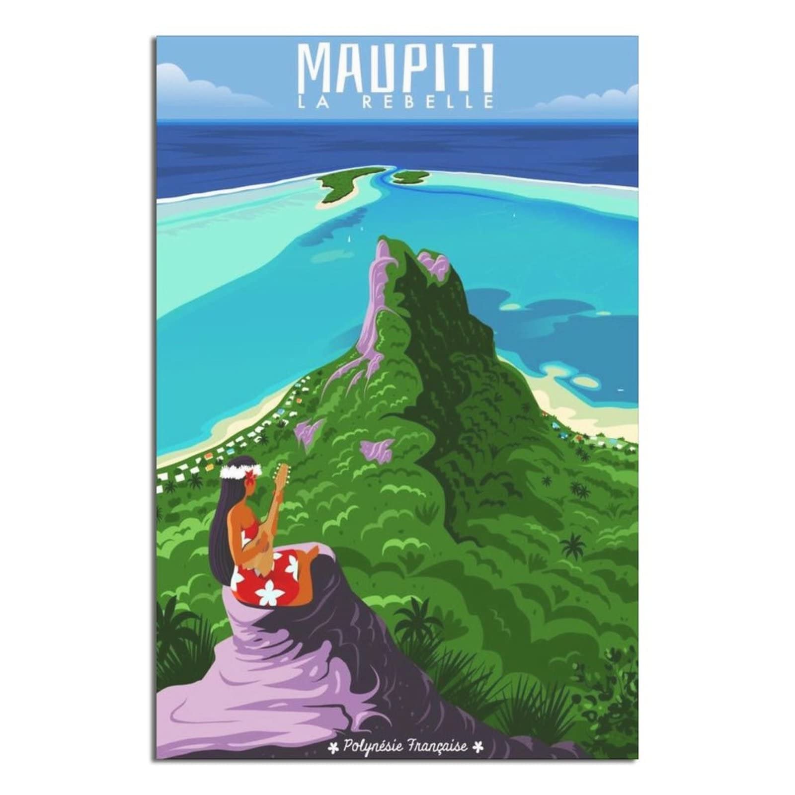 YONGCAI Poster Voyage Vintage Tahiti Girl Polynésie Française Sur Toile - Décoration Murale Chambre