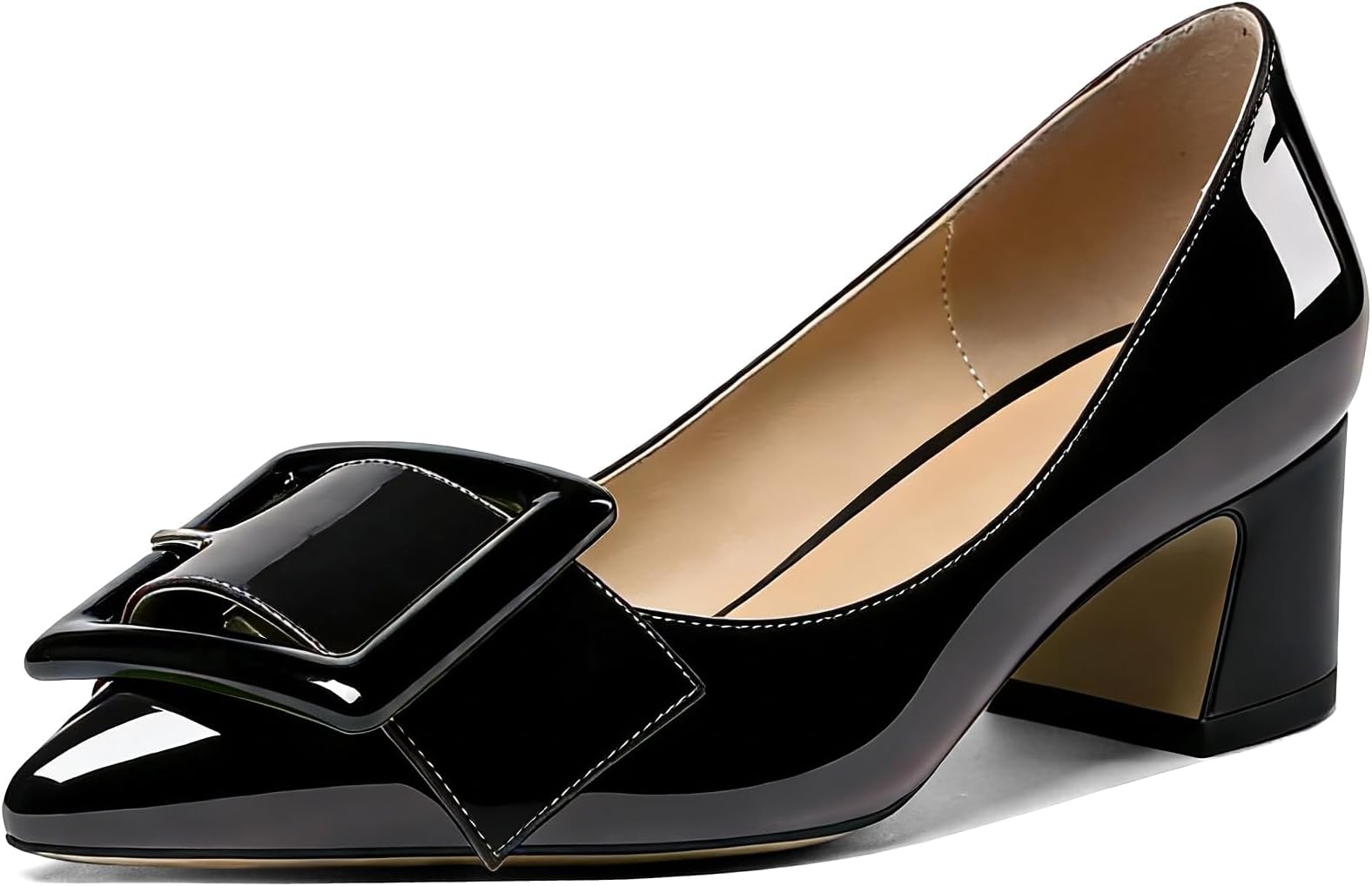 Eldof Pointed Toe Pumps,Classy 2 Inches Block Heel Chic Pumps, Confort Buckle Heel for Office Wedding Dress
