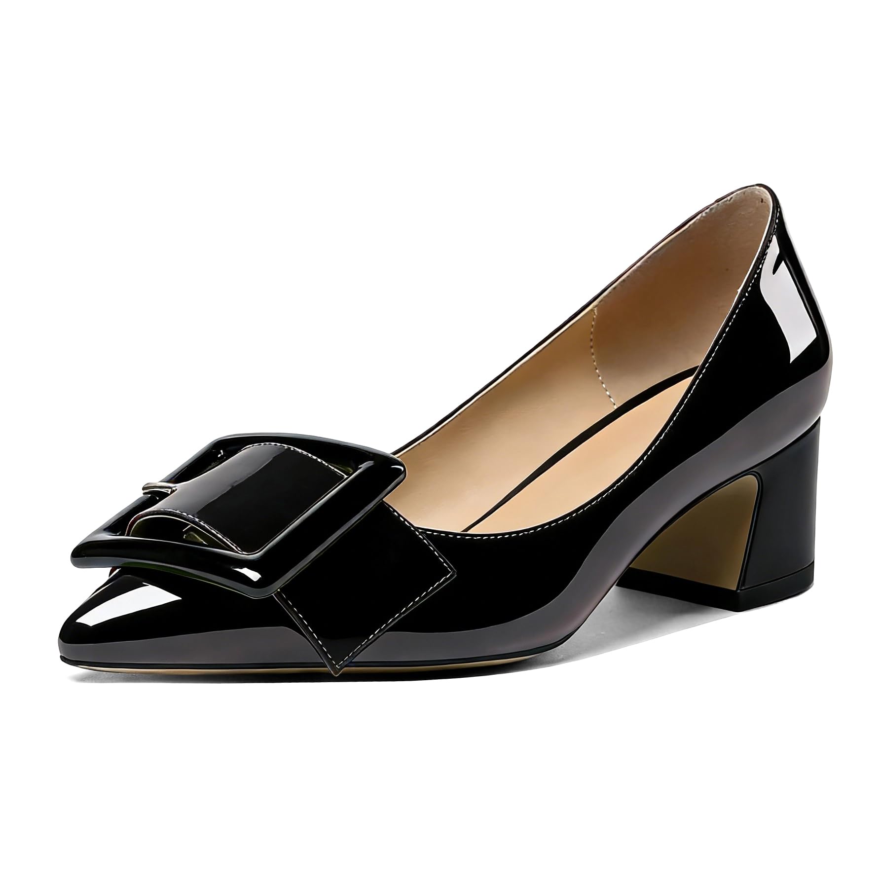 Eldof Pointed Toe Pumps,Classy 2 Inches Block Heel Chic Pumps, Confort Buckle Heel for Office Wedding Dress